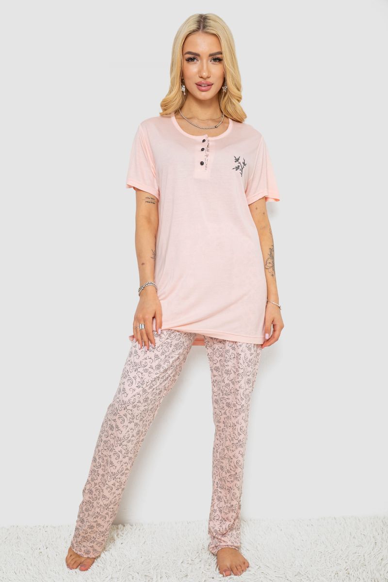 Піжама жіноча з принтом, колір персиковий, 243R7001