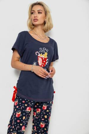 Піжама жіноча з принтом, колір синій, 243R1600-012-1