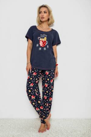 Піжама жіноча з принтом, колір синій, 243R1600-012-1