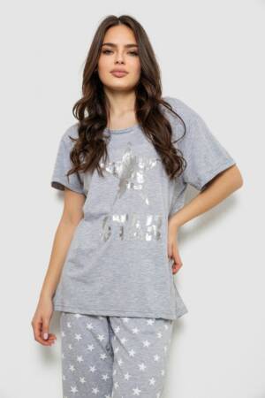 Піжама жіноча з принтом, колір сірий, 243R1602-011