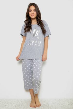 Піжама жіноча з принтом, колір сірий, 243R1602-011