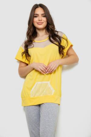 Піжама жіноча з принтом, колір жовтий, 243R1600-032