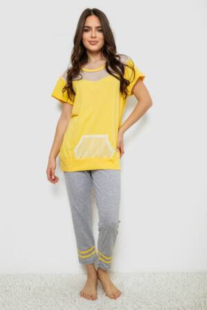 Піжама жіноча з принтом, колір жовтий, 243R1600-032