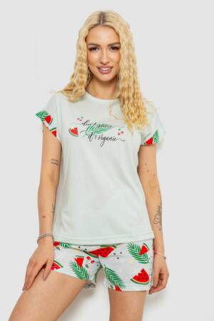 Піжама жіноча з принтом, колір світло-оливковий, 243R2103