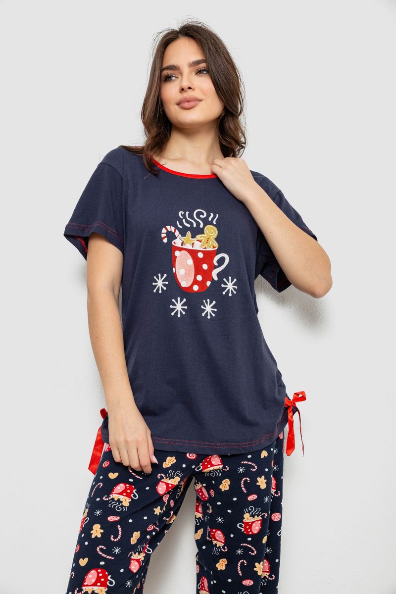 Піжама жіноча з принтом, колір синій, 243R1600-012 - Зображення 2