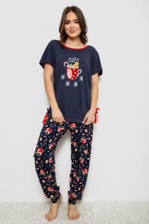 Піжама жіноча з принтом, колір синій, 243R1600-012