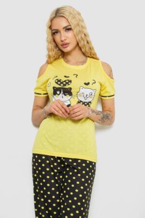 Піжама жіноча з принтом, колір жовтий, 243R2038-A