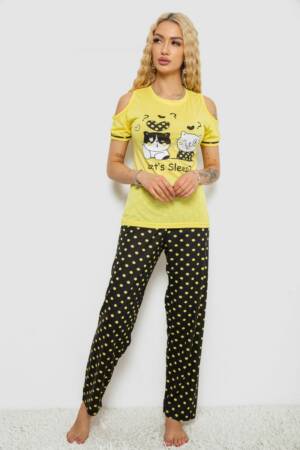 Піжама жіноча з принтом, колір жовтий, 243R2038-A