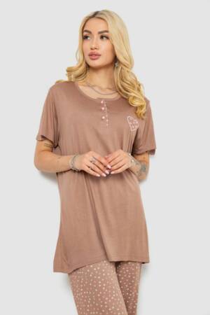 Піжама жіноча з принтом, колір мокко, 243R7030