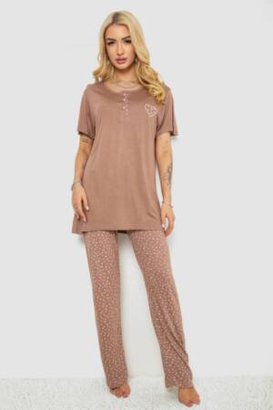 Піжама жіноча з принтом, колір мокко, 243R7030