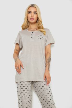 Піжама жіноча з принтом, колір сірий, 243R7032