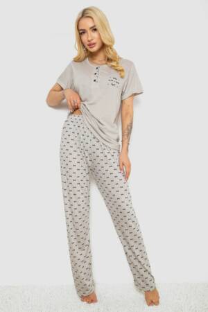 Піжама жіноча з принтом, колір сірий, 243R7032
