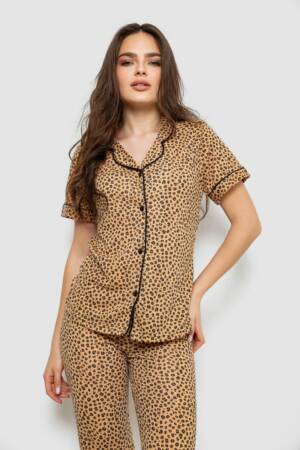 Жіноча піжама з принтом, колір коричневий, 243R7120