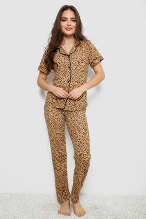 Жіноча піжама з принтом, колір коричневий, 243R7120