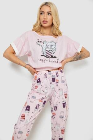Піжама жіноча з принтом, колір рожевий, 243R15230