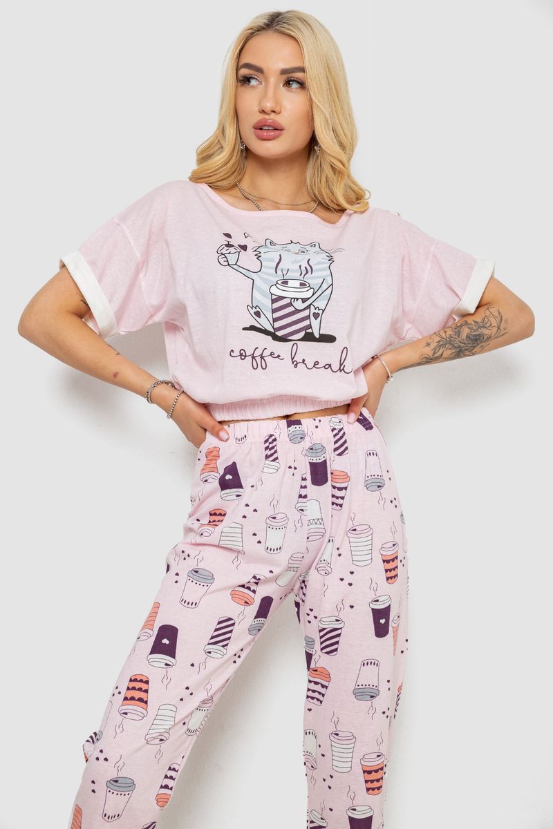 Піжама жіноча з принтом, колір рожевий, 243R15230