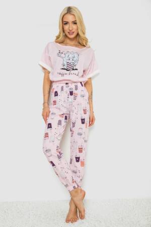 Піжама жіноча з принтом, колір рожевий, 243R15230
