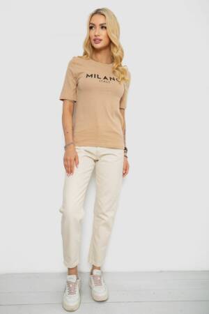 Футболка жіноча з принтом, колір бежевий, 241R134