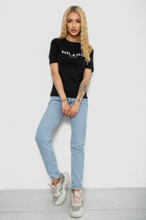 Футболка жіноча з принтом, колір чорний, 241R134