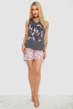 Піжама жіноча з принтом, колір сірий, 243R9624