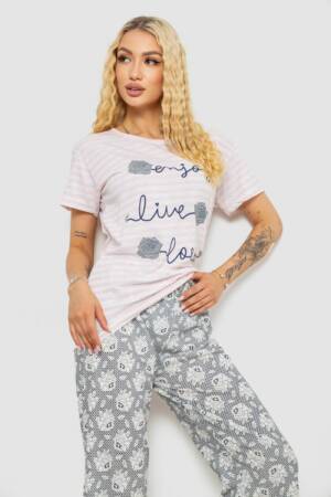 Піжама жіноча з принтом, колір пудровий, 243R3633