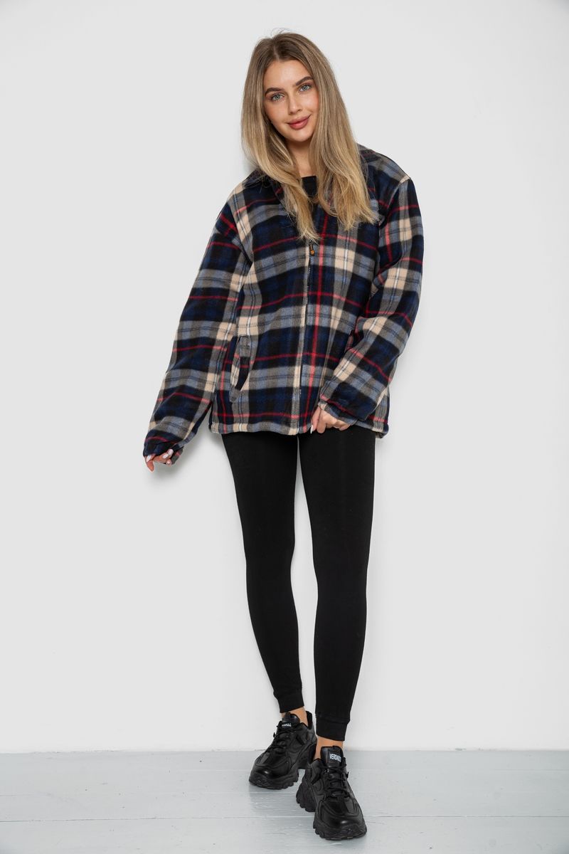 Кофта-сорочка на блискавці утеплена, колір синьо-бежевий, 244R2210