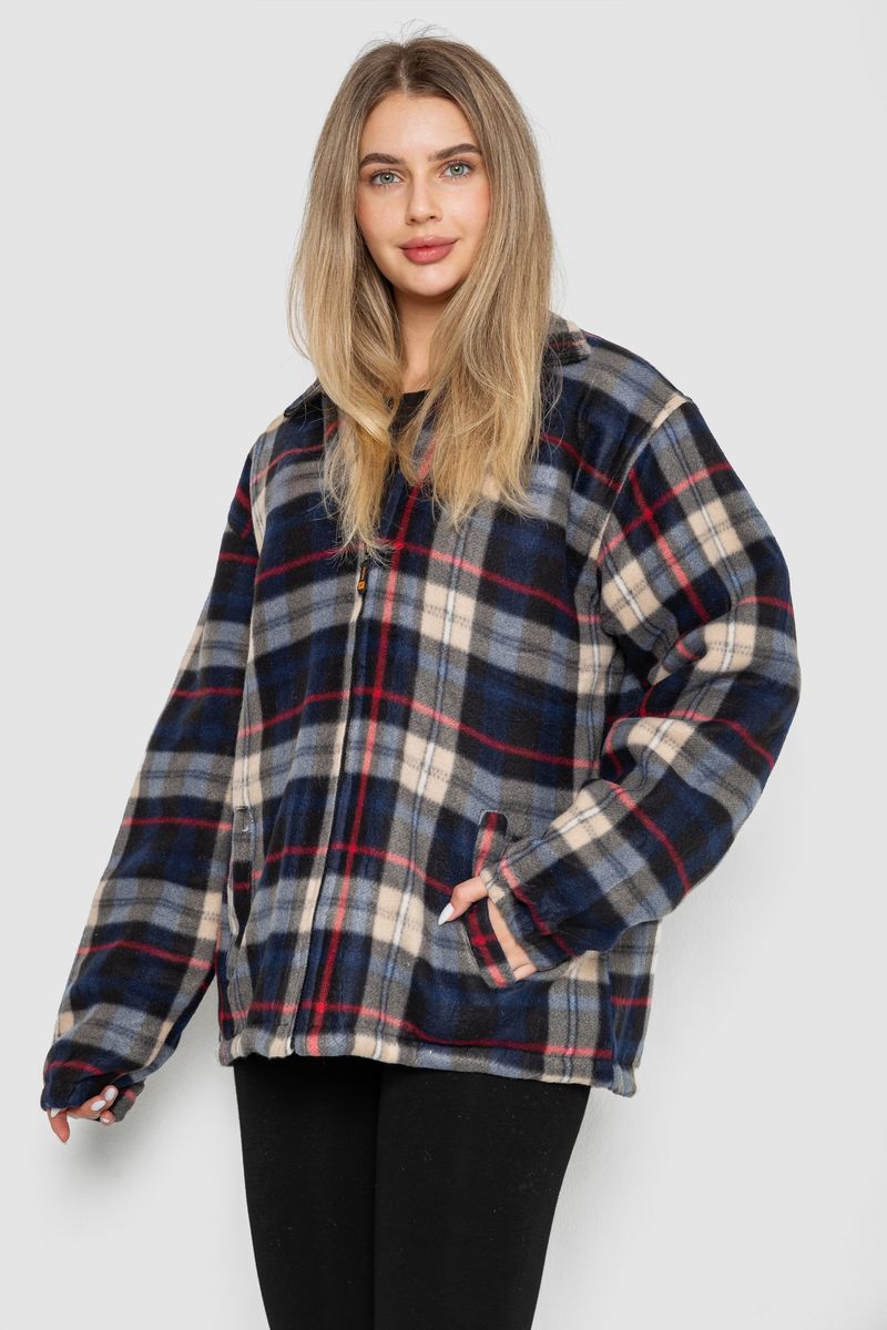 Кофта-сорочка на блискавці утеплена, колір синьо-бежевий, 244R2210 - Зображення 3