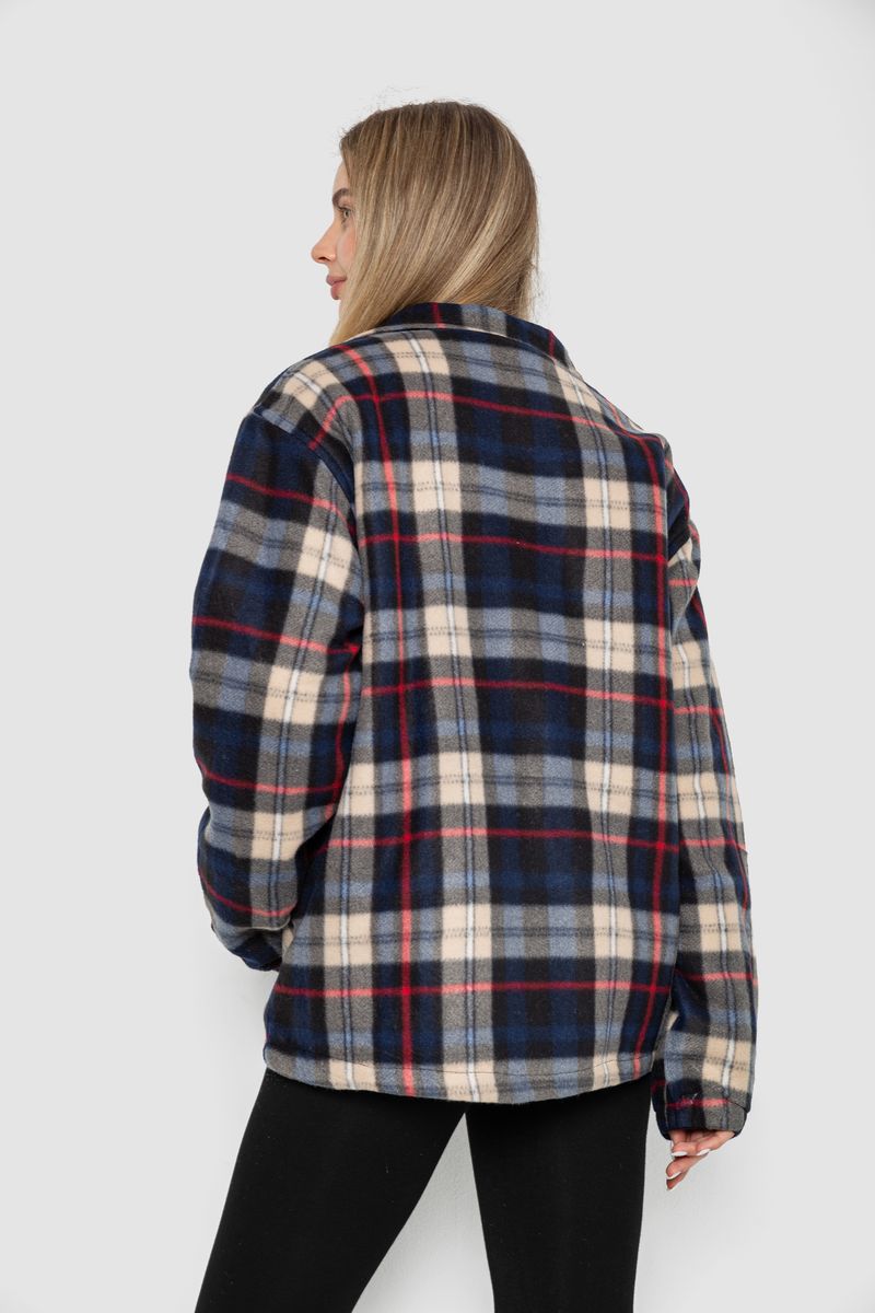 Кофта-сорочка на блискавці утеплена, колір синьо-бежевий, 244R2210 - Зображення 4