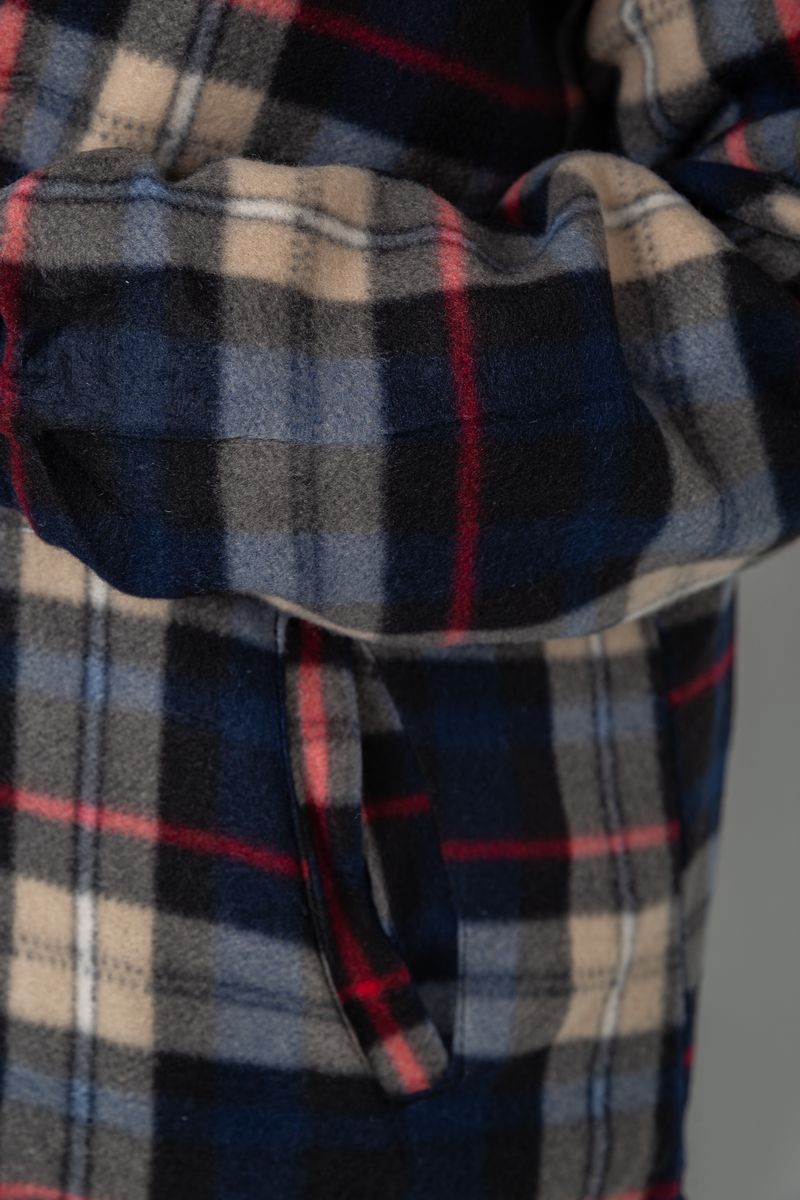 Кофта-сорочка на блискавці утеплена, колір синьо-бежевий, 244R2210 - Зображення 5