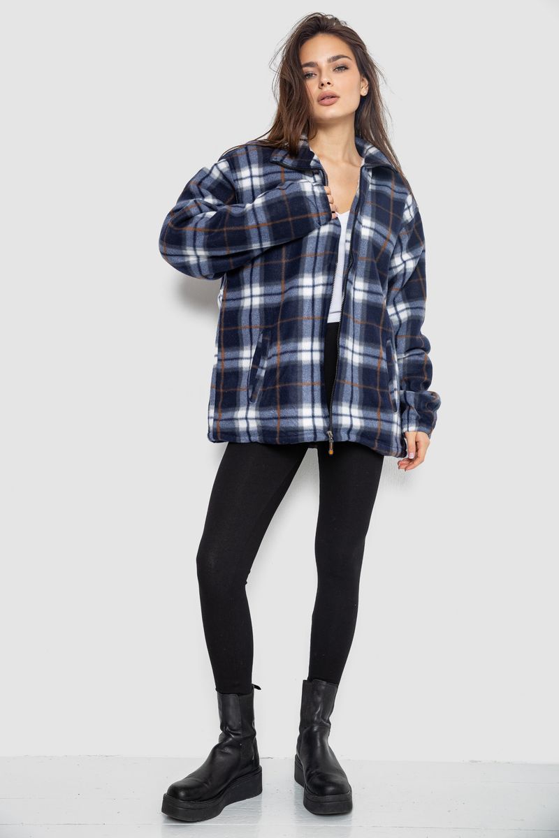 Кофта-сорочка на блискавці утеплена, колір синьо-молочний, 244R2210