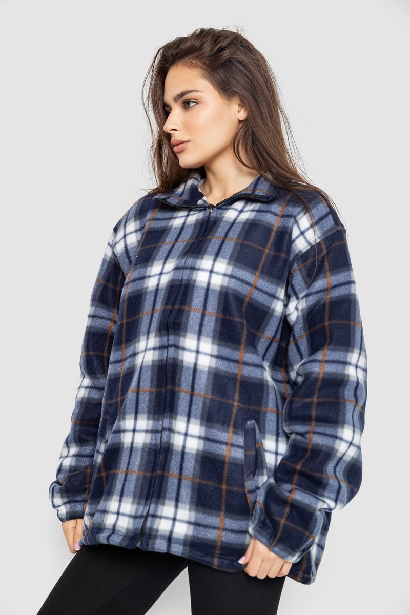 Кофта-сорочка на блискавці утеплена, колір синьо-молочний, 244R2210 - Зображення 3