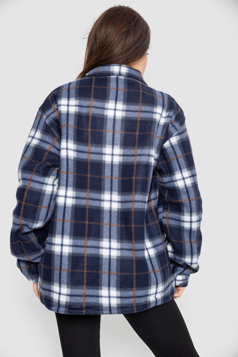 Кофта-сорочка на блискавці утеплена, колір синьо-молочний, 244R2210 - Зображення 4