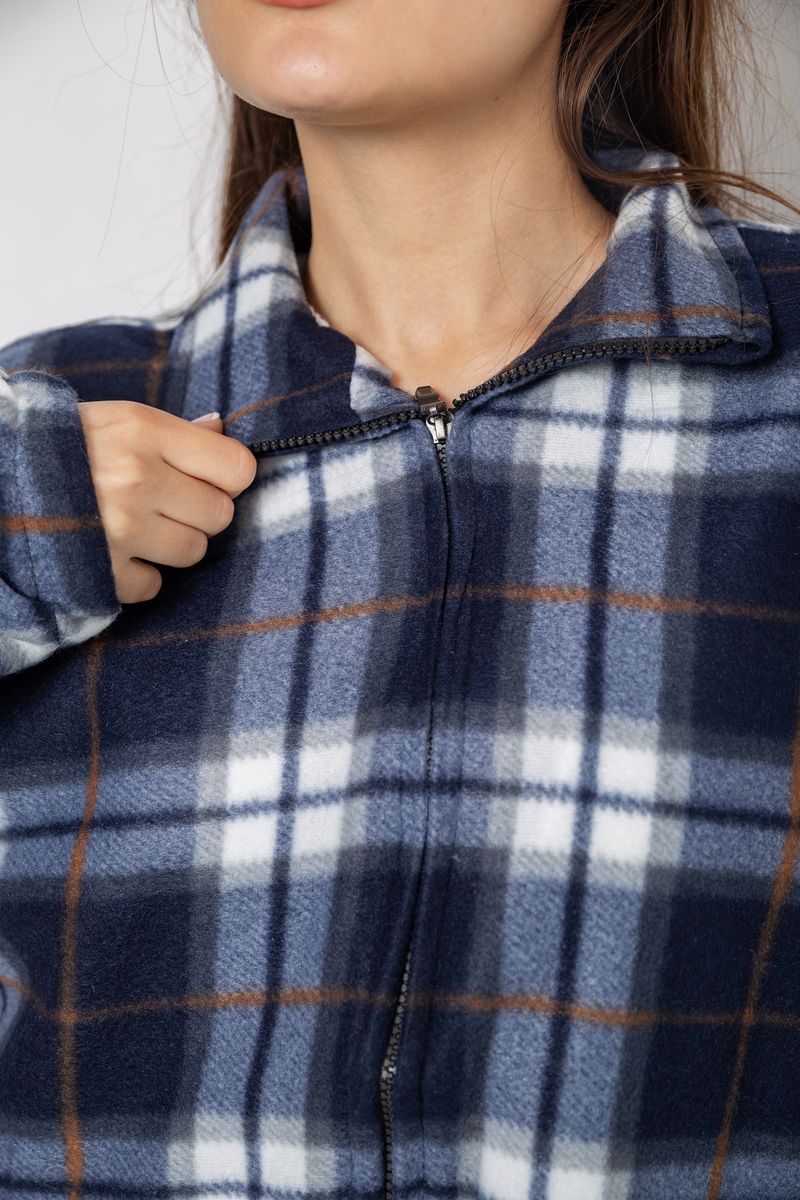 Кофта-сорочка на блискавці утеплена, колір синьо-молочний, 244R2210 - Зображення 5