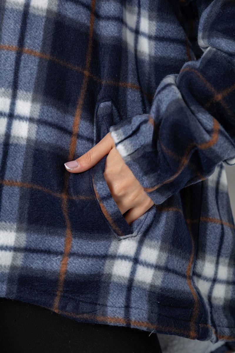 Кофта-сорочка на блискавці утеплена, колір синьо-молочний, 244R2210 - Зображення 7