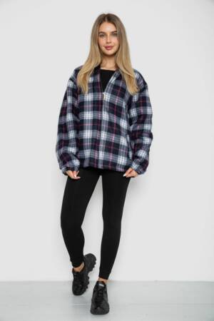 Кофта-сорочка на блискавці утеплена, колір синьо-рожевий, 244R2210