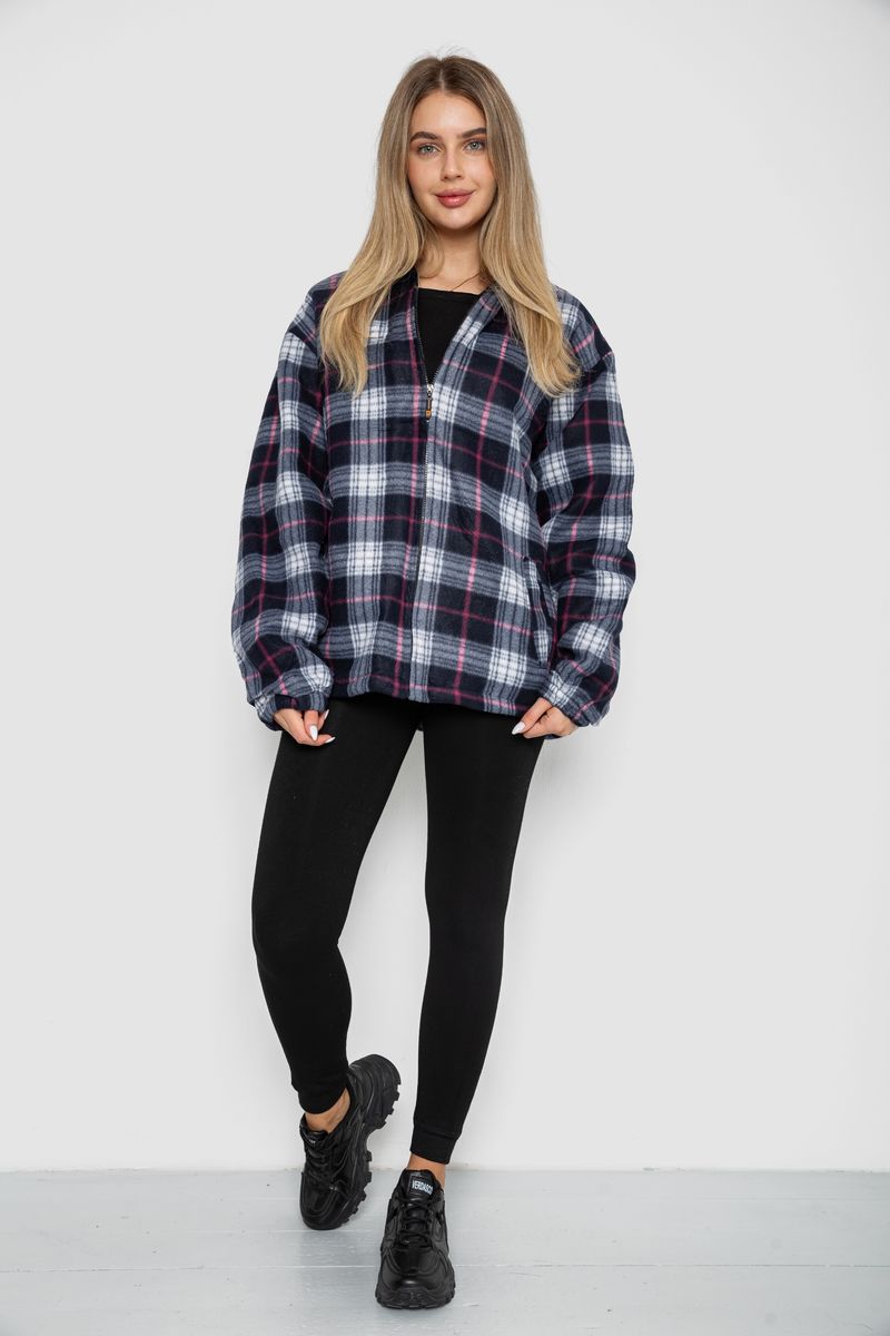 Кофта-сорочка на блискавці утеплена, колір синьо-рожевий, 244R2210