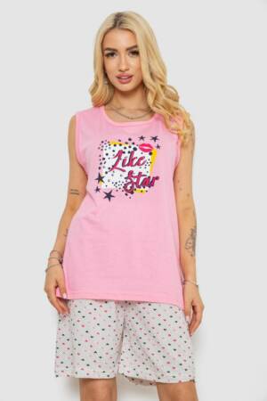 Піжама жіноча з принтом, колір рожевий, 243R8495