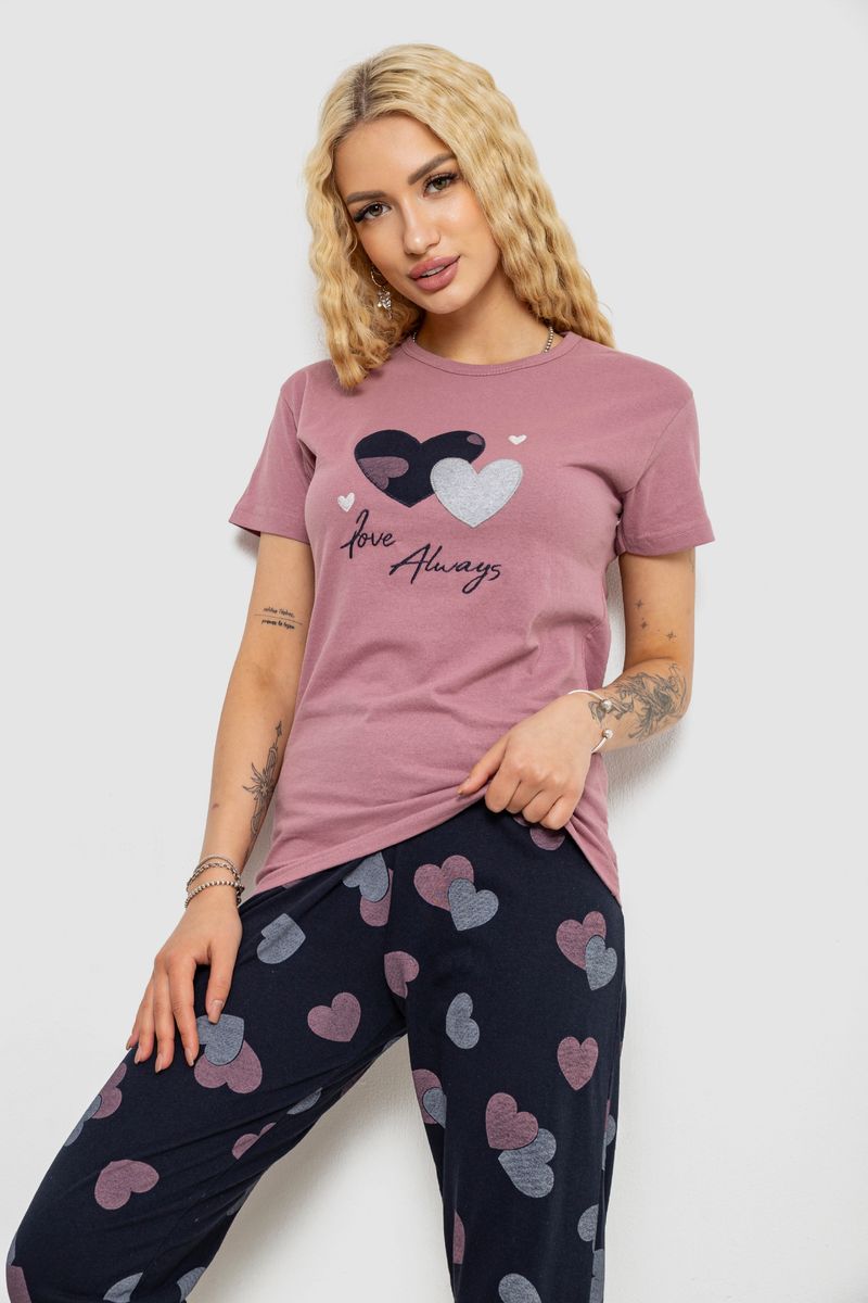 Піжама жіноча з принтом, колір пудрово-синій, 243R9239