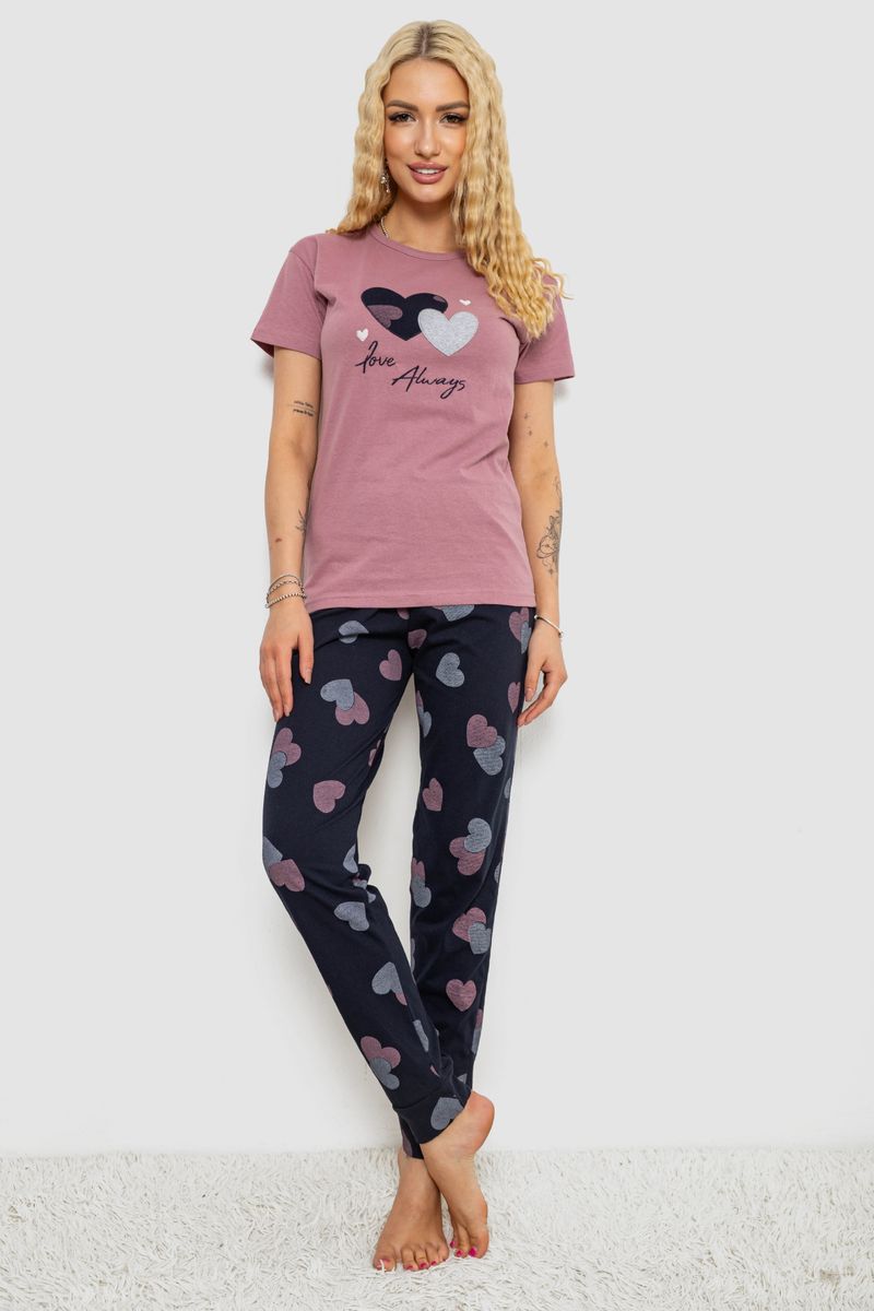 Піжама жіноча з принтом, колір пудрово-синій, 243R9239