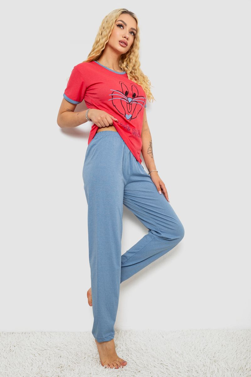 Піжама жіноча з принтом, колір малиновий, 243R20262 - Зображення 3