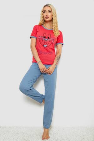 Піжама жіноча з принтом, колір малиновий, 243R20262