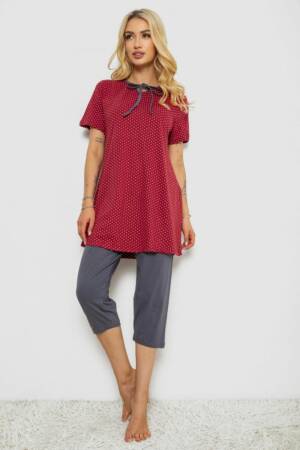 Піжама жіноча з принтом, колір бордовий, 243R10391