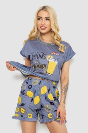 Піжама жіноча з принтом, колір сірий, 243R6203-1