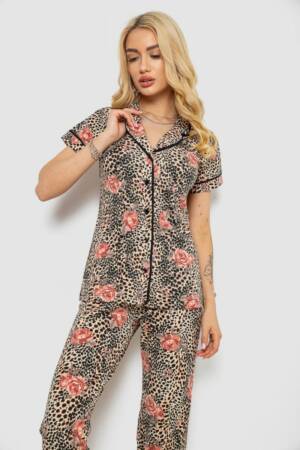 Піжама жіноча з принтом, колір бежевий, 243R19012