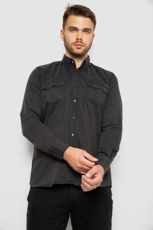 Сорочка чоловіча джинсова однотонна стрейч, колір сірий, 214R16385