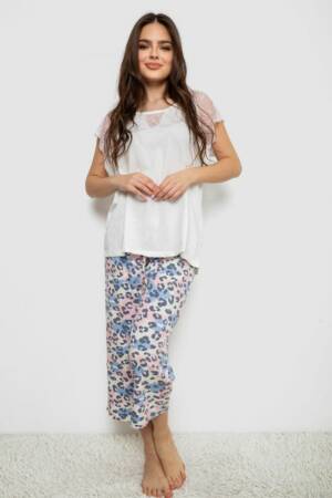 Жіноча піжама з принтом, колір білий, 243R1602-007