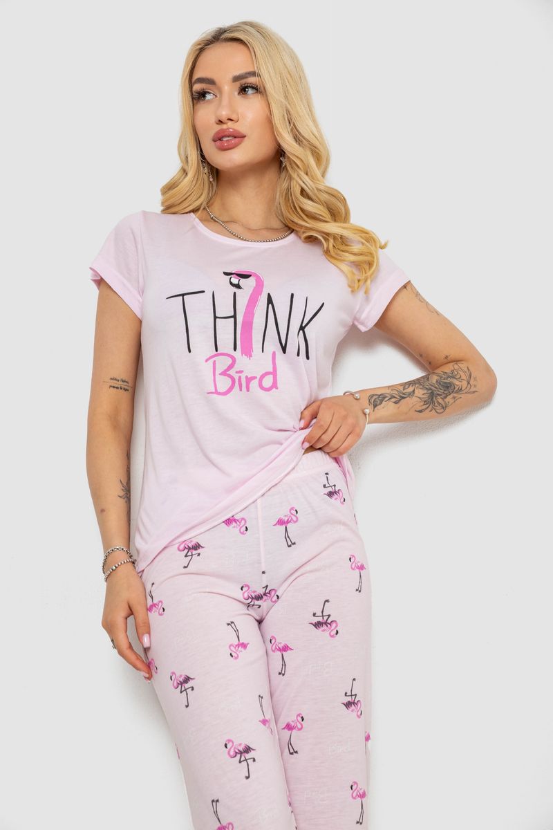 Піжама жіноча з принтом, колір рожевий, 243R7097