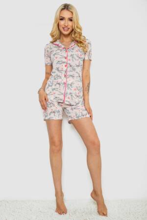 Піжама жіноча з принтом, колір рожевий, 243R70349