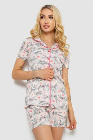 Піжама жіноча з принтом, колір рожевий, 243R70349