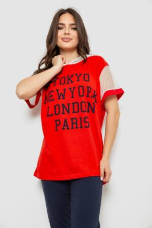 Жіноча піжама з принтом, колір червоний, 243R1600-030